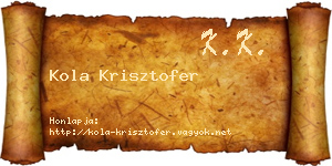 Kola Krisztofer névjegykártya